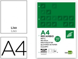 Recambio Liderpapel A4 100h 100g/m² liso doble margen 4 taladros